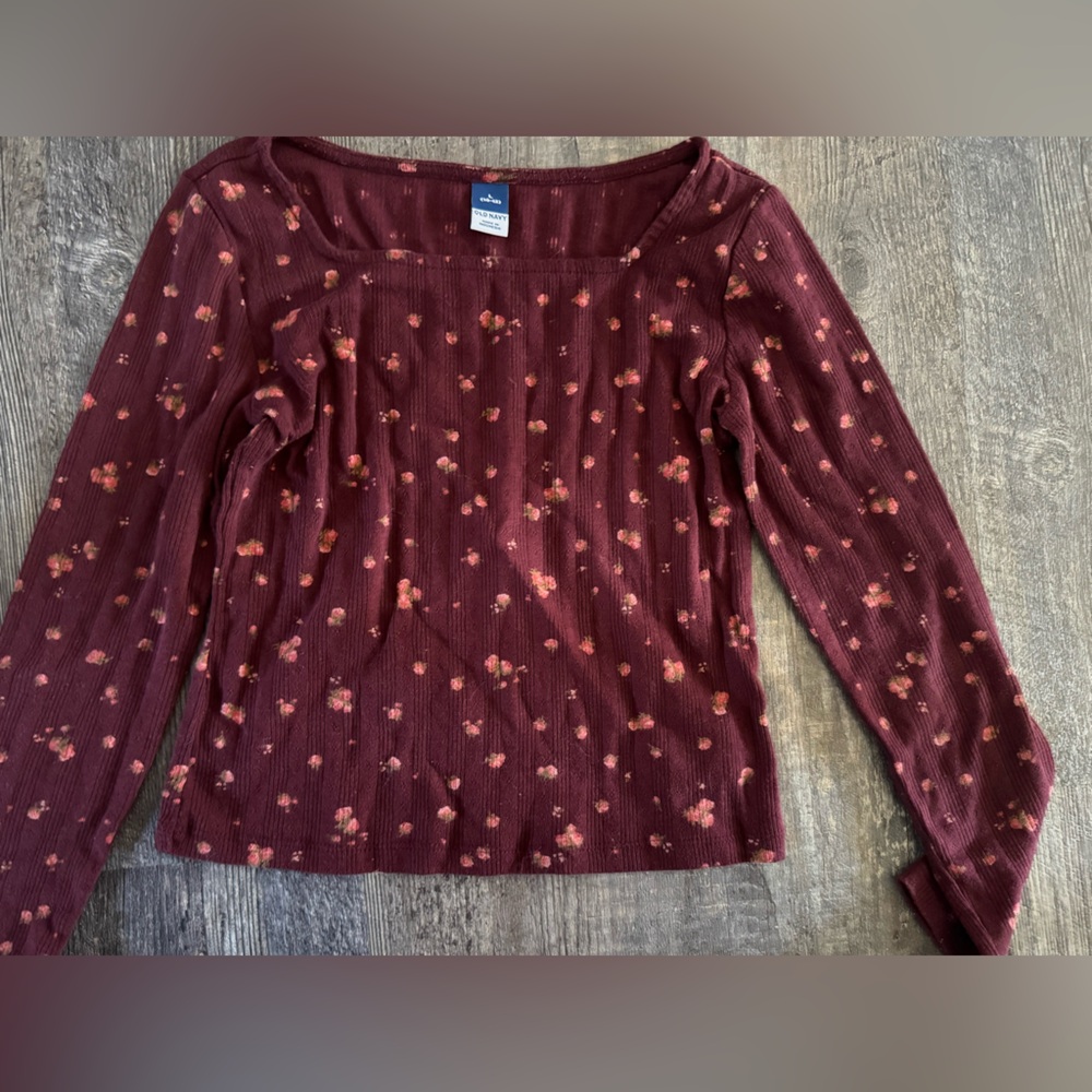 Girls Old Navy Square Neck Printed Rib Knit Tee Size L 10-12‎ Floral